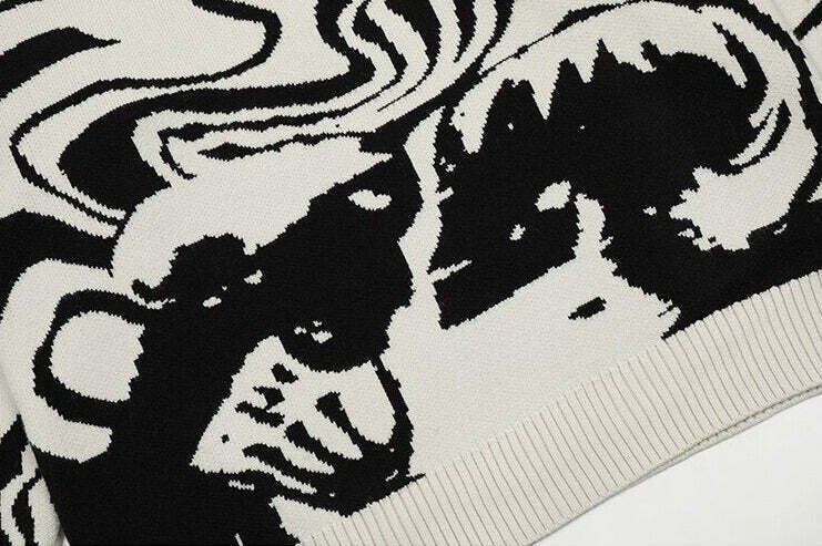 Skeleton Kiss Graphic Sweater - Y2K Aesthetic Coquette Style - Grunge Fashion Statement