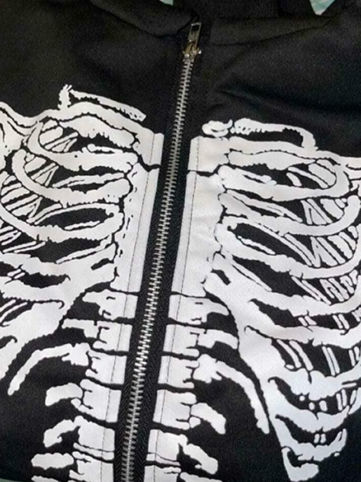 Skeleton Print Baggy Oversized Hoodie for Y2K Fashion Enthusiasts