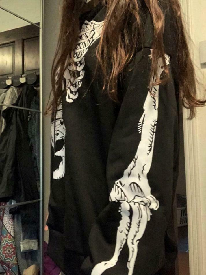 Skeleton Print Baggy Oversized Hoodie for Y2K Fashion Enthusiasts