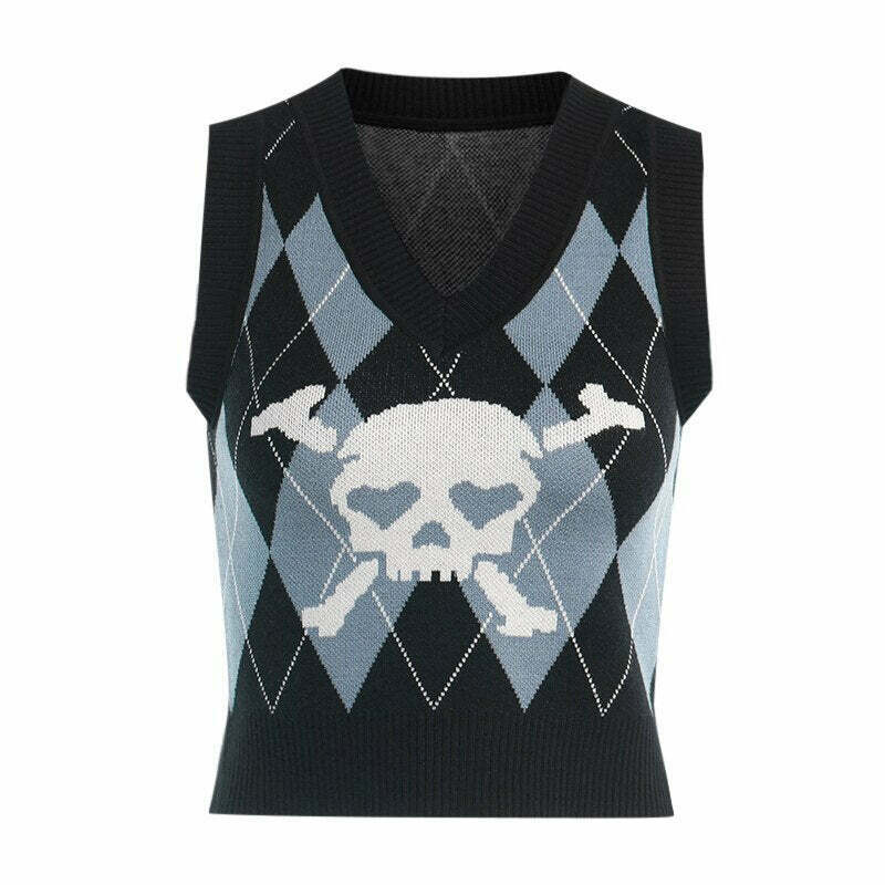 Skull Sweater Vest - Y2K Aesthetic Clothing for Women with Coquette and Grunge Style
