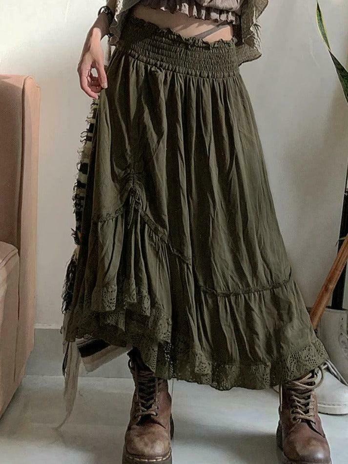 Smocked Ruched Asymmetric Maxi Skirt: Y2K Fashion with Coquette & Grunge Aesthetics
