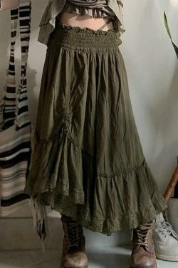 Smocked Ruched Asymmetric Maxi Skirt: Y2K Fashion with Coquette & Grunge Aesthetics