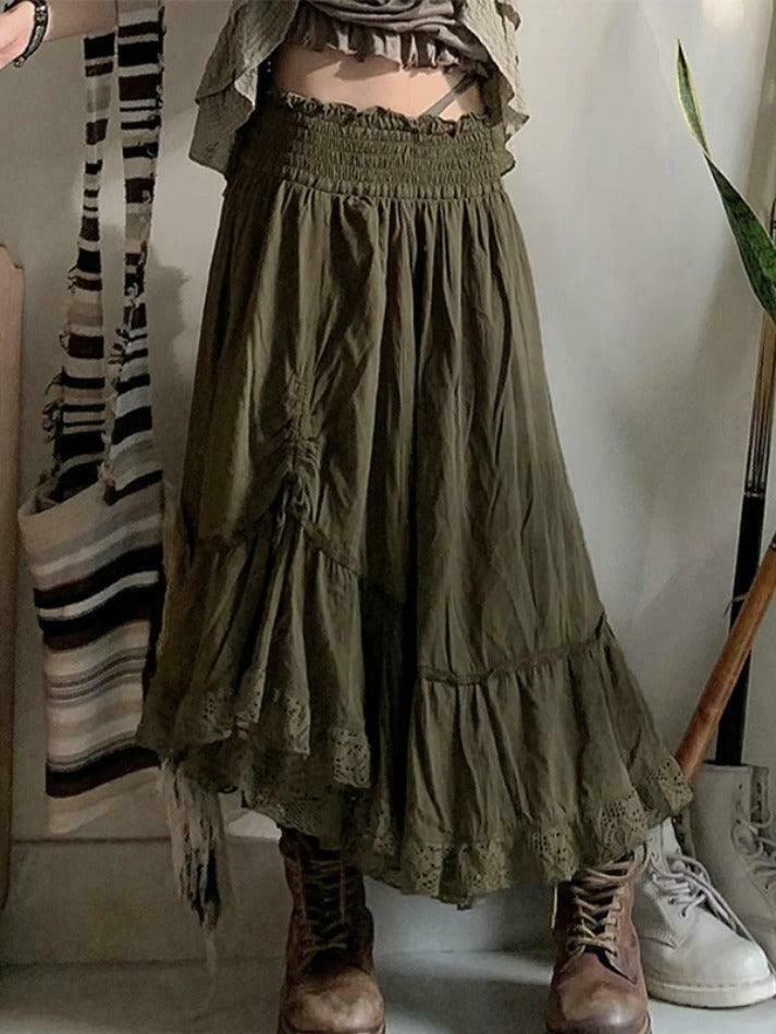 Smocked Ruched Asymmetric Maxi Skirt: Y2K Fashion with Coquette & Grunge Aesthetics