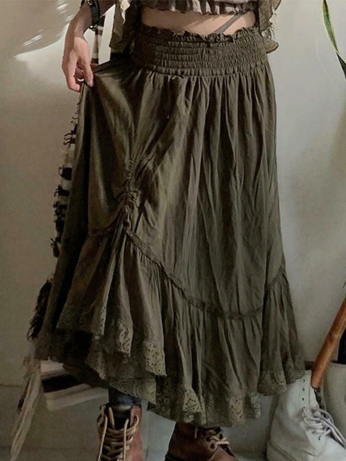 Smocked Ruched Asymmetric Maxi Skirt: Y2K Fashion with Coquette & Grunge Aesthetics