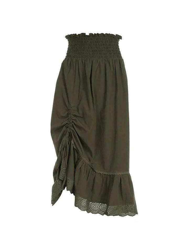 Smocked Ruched Asymmetric Maxi Skirt: Y2K Fashion with Coquette & Grunge Aesthetics