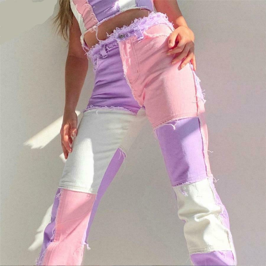 Soft Aesthetic Plaid Stitching Pants - Y2K Fashion Women's Clothing