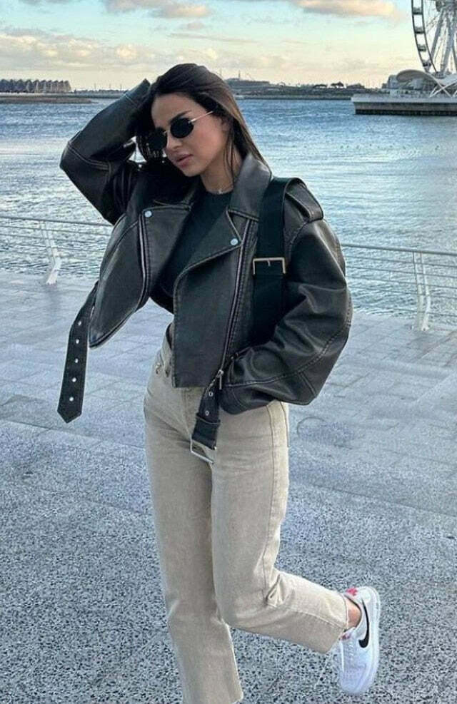 Soho Slick Leather Jacket - Y2K Fashion Statement for Women with Coquette and Grunge Aesthetic
