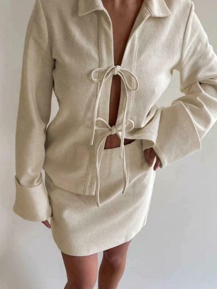 Solid Color Lace Up Cardigan: Coquette Aesthetic Long Sleeve Blouse for Y2K Fashion Enthusiasts