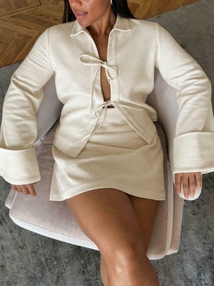 Solid Color Lace Up Cardigan: Coquette Aesthetic Long Sleeve Blouse for Y2K Fashion Enthusiasts