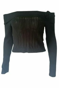 Solid Flower Decor Off Shoulder Sweater - Y2K Aesthetic Coquette Style for Women's Fashion