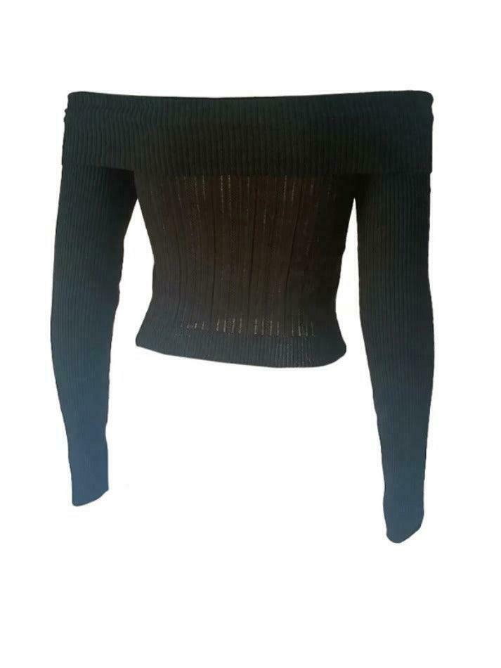 Solid Flower Decor Off Shoulder Sweater - Y2K Aesthetic Coquette Style for Women's Fashion