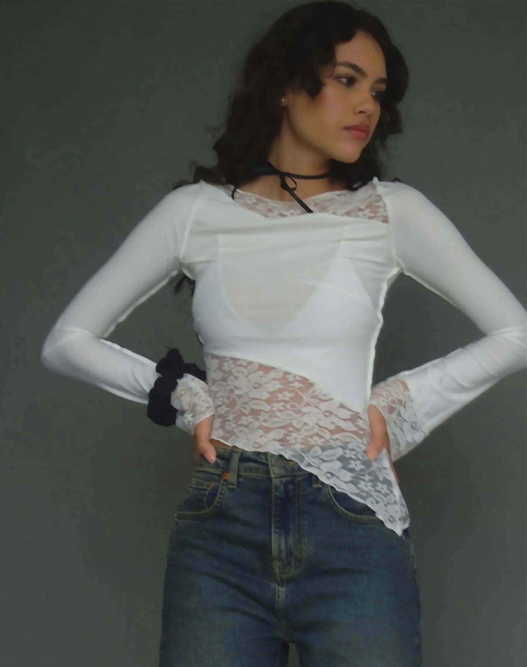 Sophia's Coquette Lace Tee: Y2K Fashion Aesthetic with Grunge and Pastel Goth Vibes