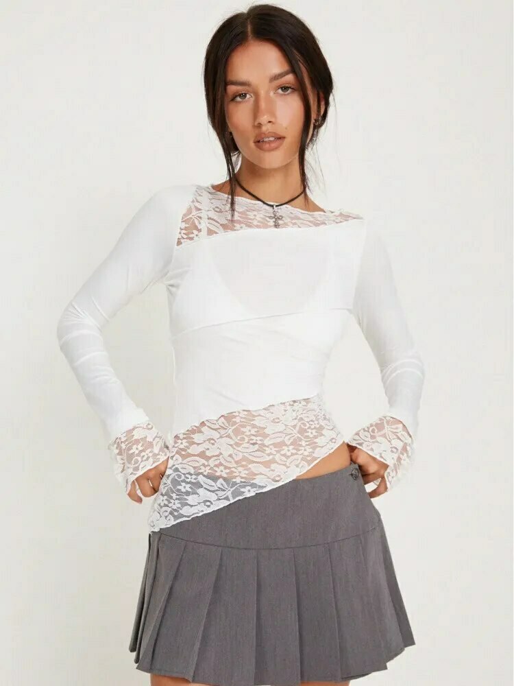 Sophia's Coquette Lace Tee: Y2K Fashion Aesthetic with Grunge and Pastel Goth Vibes