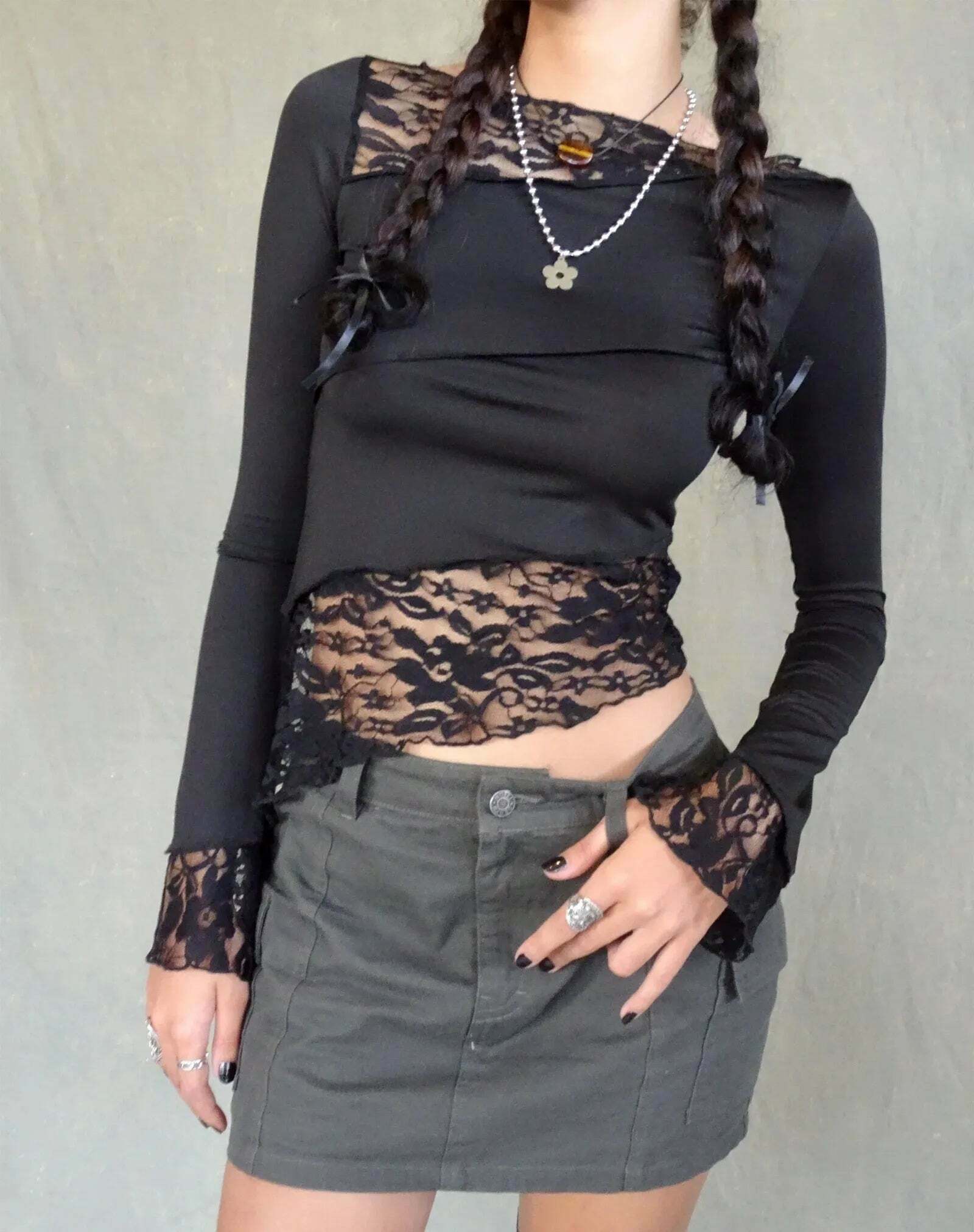 Sophia's Coquette Lace Tee: Y2K Fashion Aesthetic with Grunge and Pastel Goth Vibes
