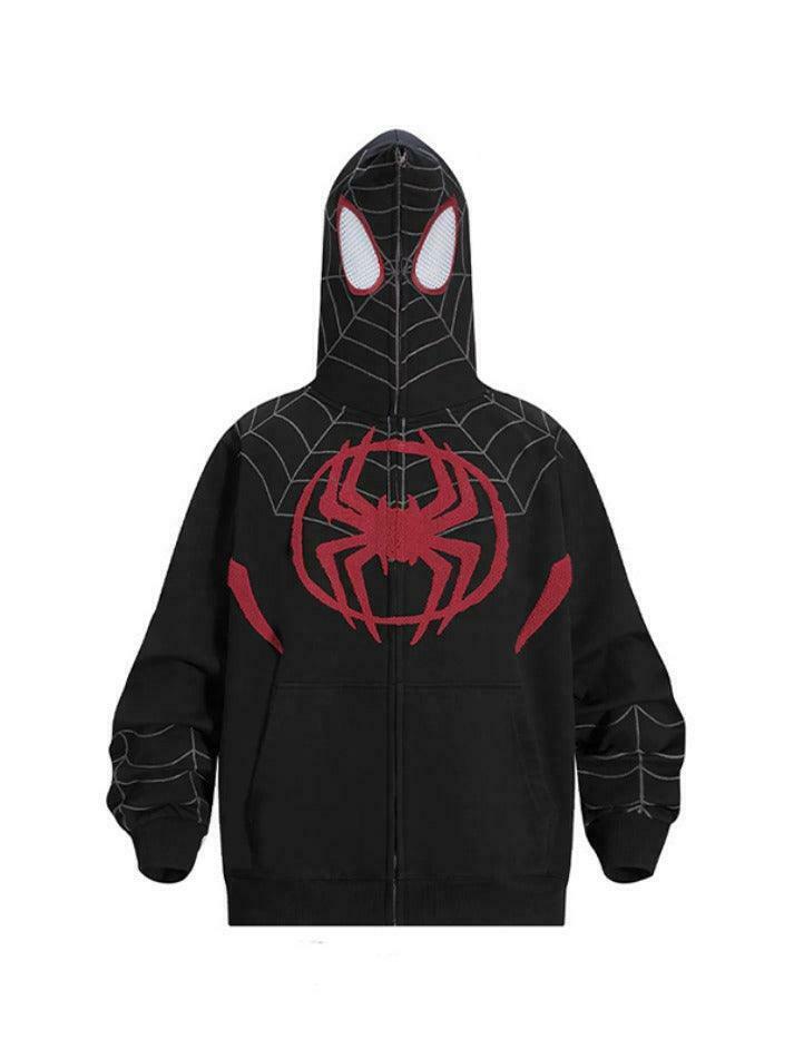 Spider Print Oversized Hoodie: Y2K Aesthetic Coquette Fashion with Grunge Style and Cute Tops