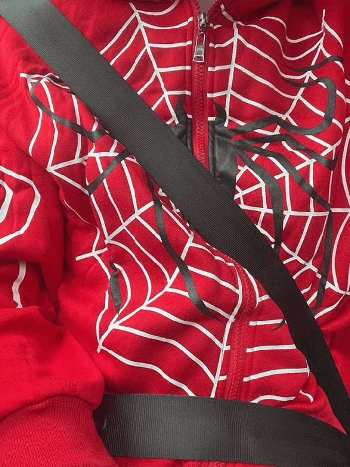 Spider Print Zip-Up Hoodie - Y2K Aesthetic Fashion - Coquette Grunge Outfit
