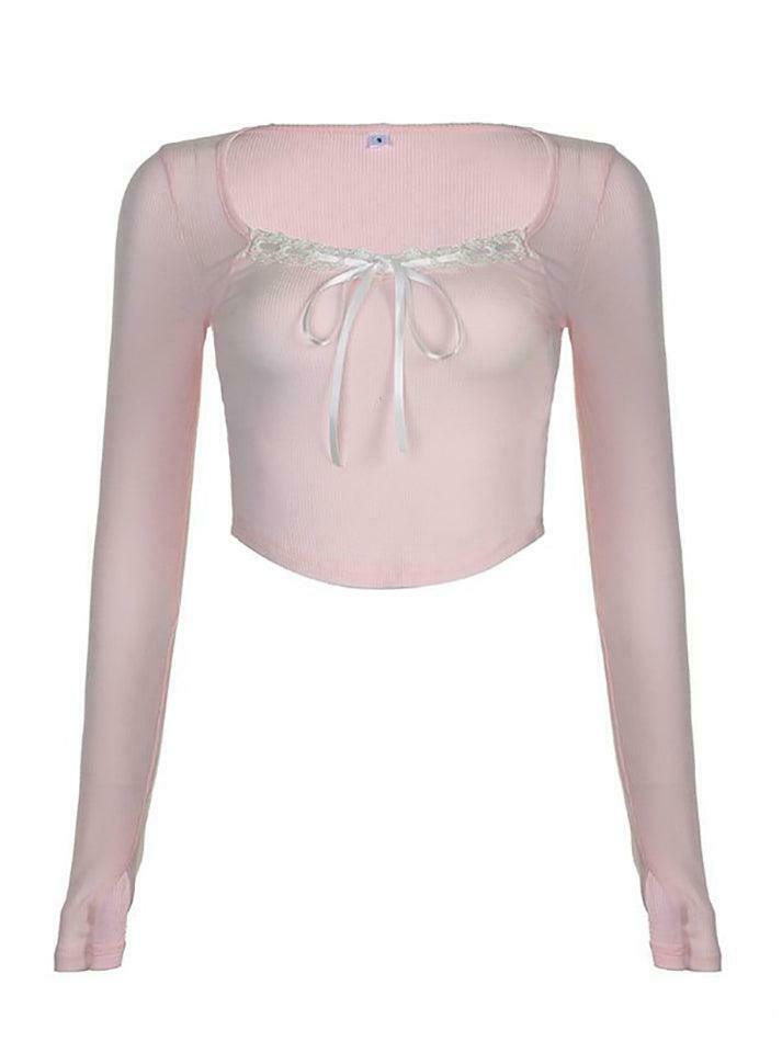 Square-Neck Lace-Trim Crop Top: Y2K Aesthetic with Coquette Style and Grunge Vibes