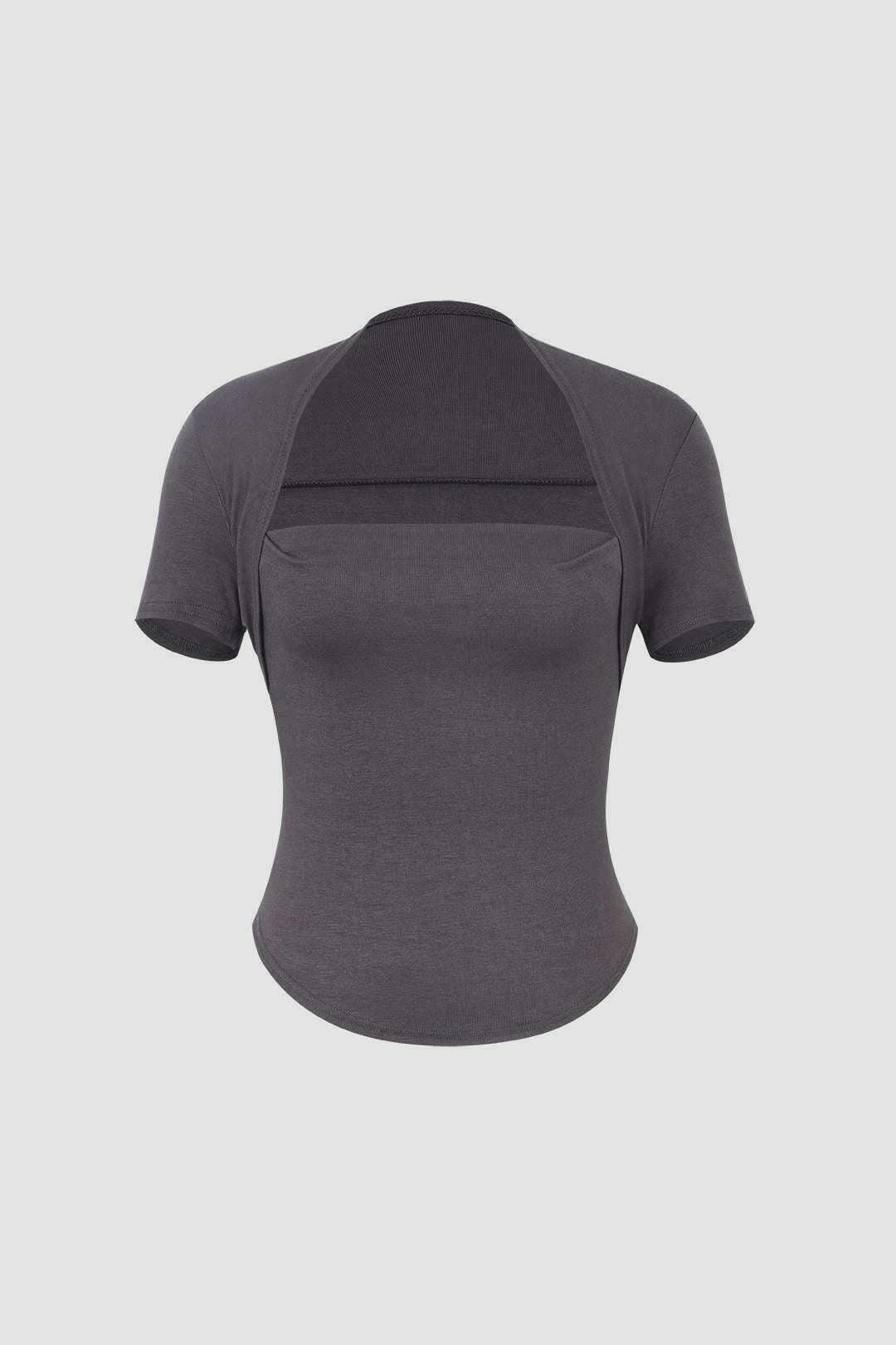 Square Neck Curved Hem T-Shirt in Y2K Fashion with Coquette and Grunge Aesthetic