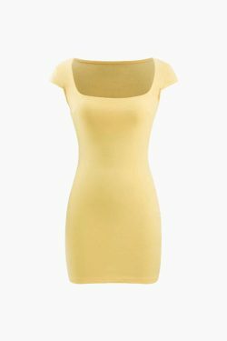 Square Neck Cut Out Back Bodycon Mini Dress - Y2K Coquette Grunge Aesthetic
