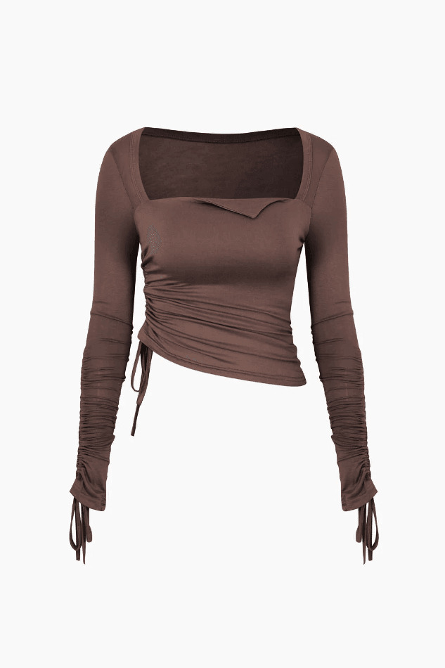 Square Neck Drawstring Ruched Top - Y2K Fashion Aesthetic with Coquette and Grunge Vibes