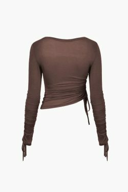 Square Neck Drawstring Ruched Top - Y2K Fashion Aesthetic with Coquette and Grunge Vibes