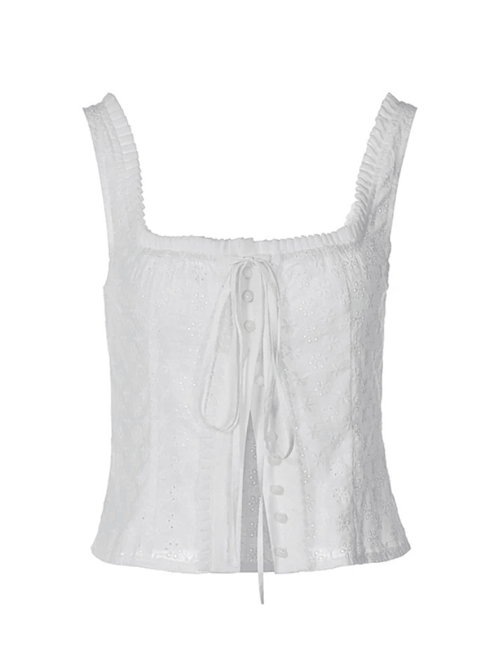 Square Neck Embroidery Cutout Cami Top - Y2K Fashion Coquette Aesthetic Grunge Style Cute Tops