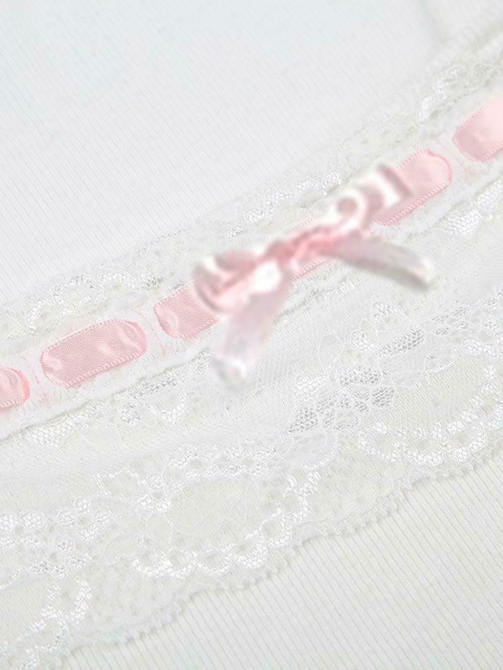 Square Neck Lace Trim Tee: Y2K Fashion Aesthetic Top for Women - Coquette & Grunge Style