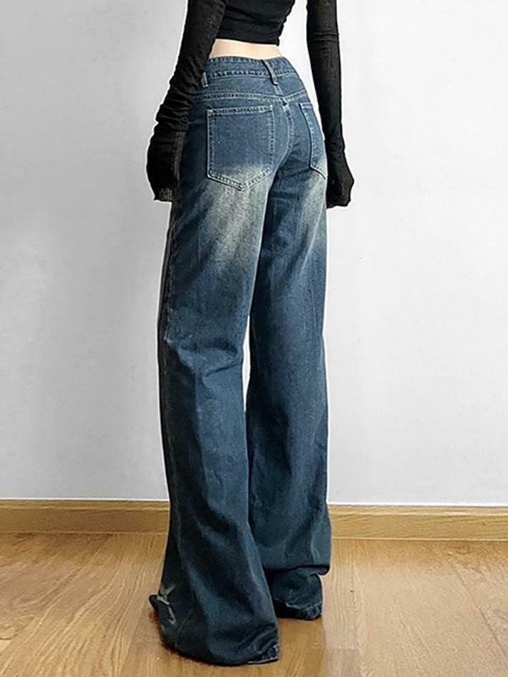 Star Applique Low Waist Wide-Leg Jeans: Y2K Fashion with a Grunge Twist