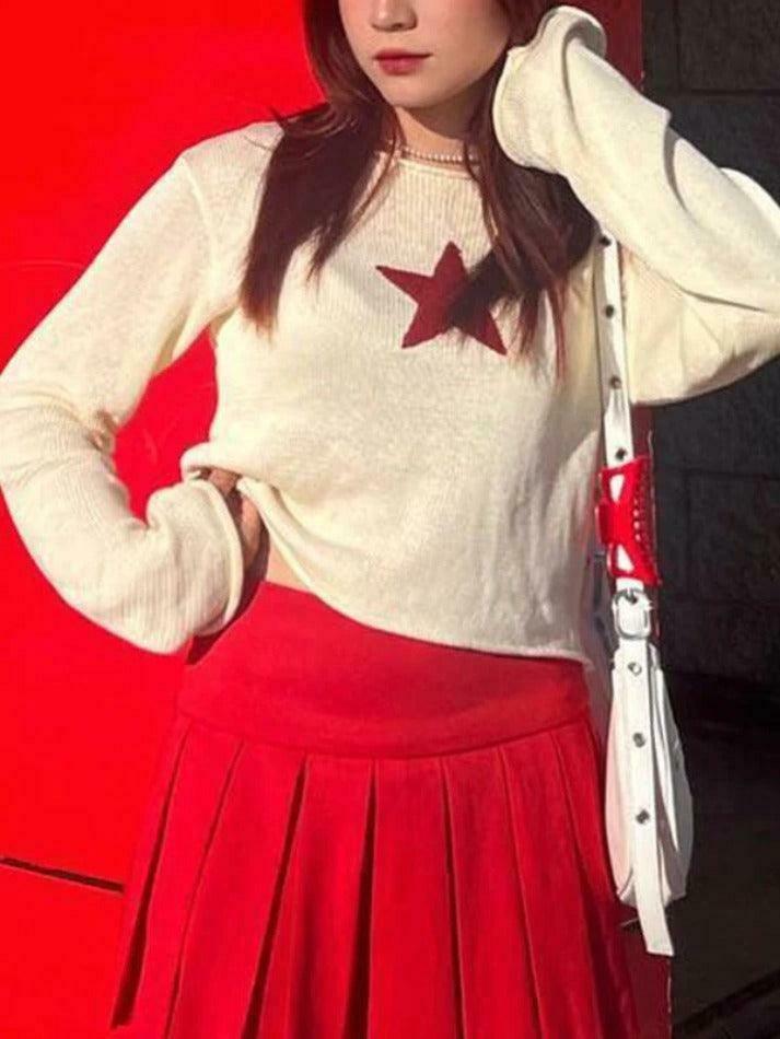 Star Crochet Knit Cropped Sweater - Y2K Aesthetic Fashion for Women - Coquette Style Grunge Outfit