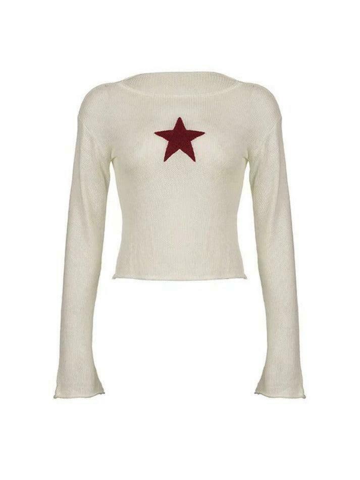Star Crochet Knit Cropped Sweater - Y2K Aesthetic Fashion for Women - Coquette Style Grunge Outfit