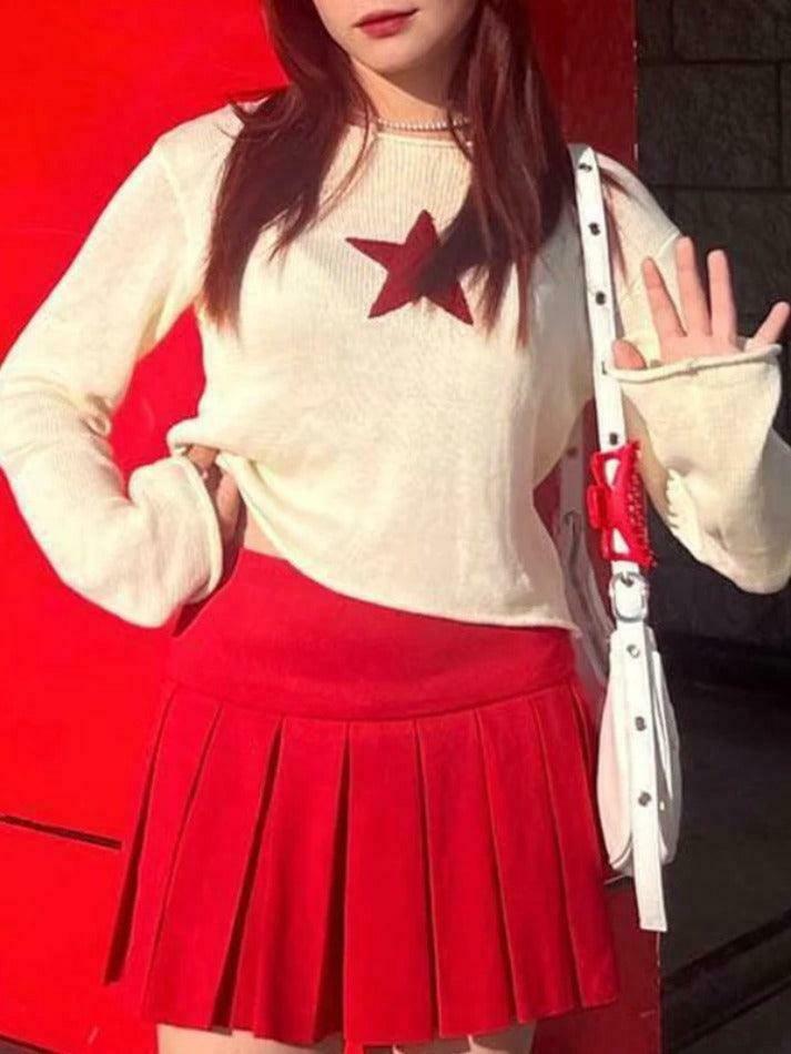 Star Crochet Knit Cropped Sweater - Y2K Aesthetic Fashion for Women - Coquette Style Grunge Outfit