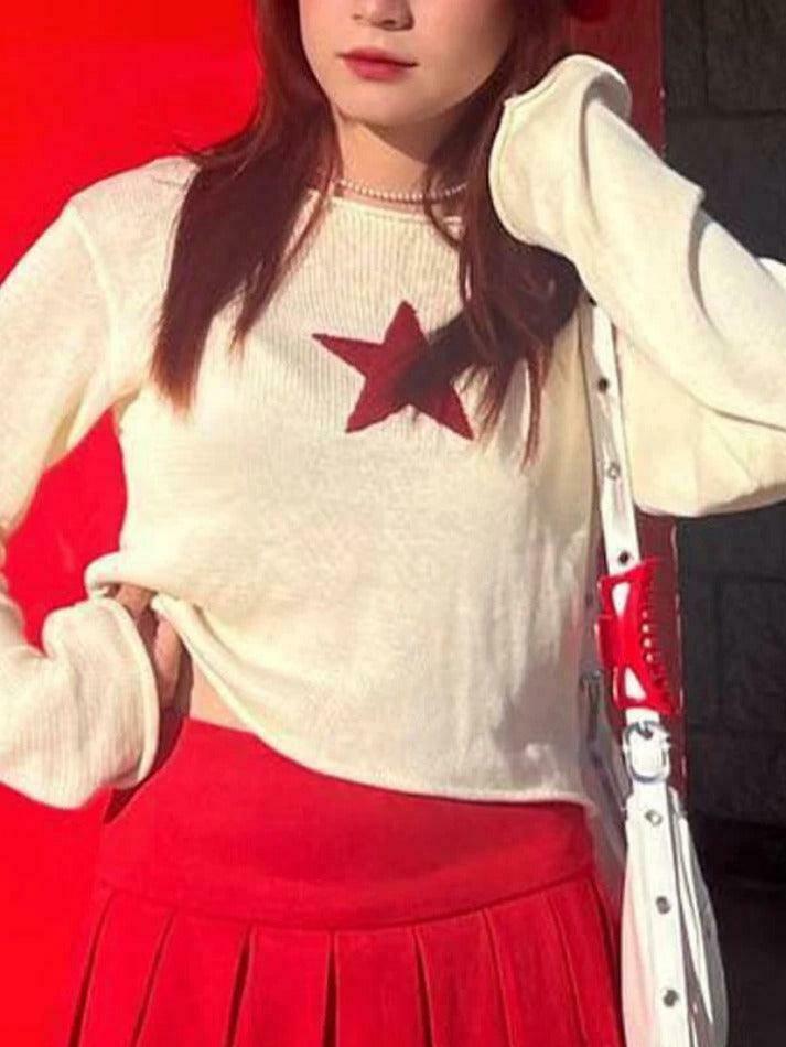 Star Crochet Knit Cropped Sweater - Y2K Aesthetic Fashion for Women - Coquette Style Grunge Outfit
