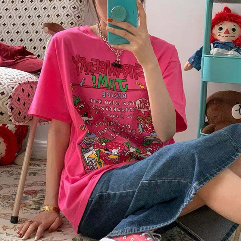 Strawberry Jam Graphic Tee - Y2K Aesthetic Fashion with Coquette Style and Grunge Vibes