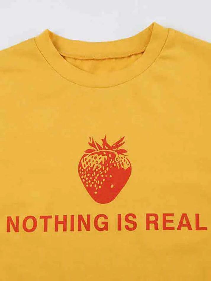 Strawberry Letter Print Crop Tee - Y2K Aesthetic Top - Coquette Grunge Outfit