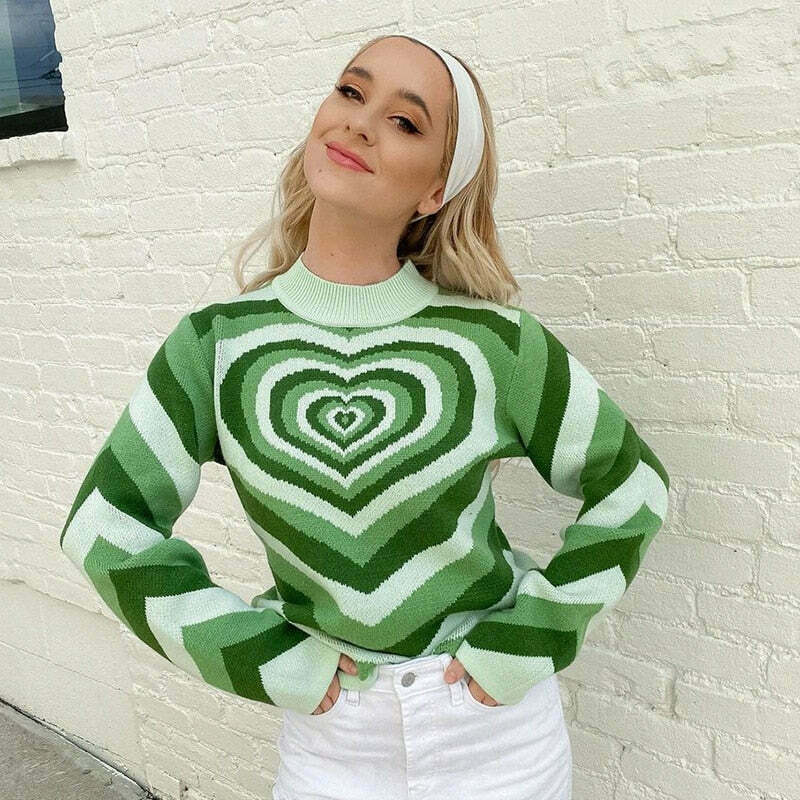 Striped Heart Sweater: Y2K Fashion with Coquette Aesthetic, Grunge Style, and Pastel Goth Vibes