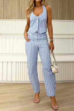 Striped V-Neck Sleeveless Suit: Y2K Fashion Coquette Aesthetic Grunge Style Cargo Skirt Pastel Goth