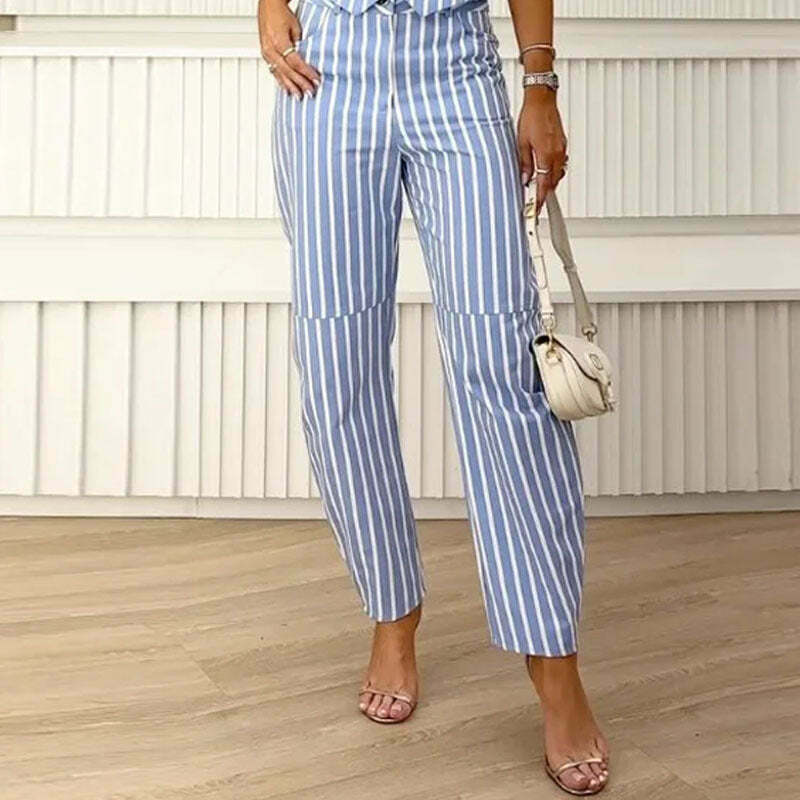 Striped V-Neck Sleeveless Suit: Y2K Fashion Coquette Aesthetic Grunge Style Cargo Skirt Pastel Goth