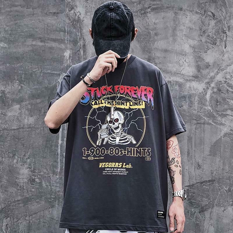 Stuck Forever Skeleton T-Shirt - Y2K Fashion Grunge Aesthetic Cute Tops Pastel Goth Coquette Style