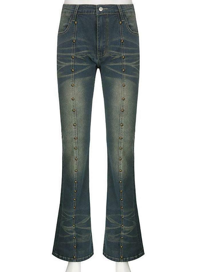 Studded Low Rise Boot-Cut Jeans: Y2K Fashion with a Grunge Twist, Coquette Aesthetic, and Edgy Vibes