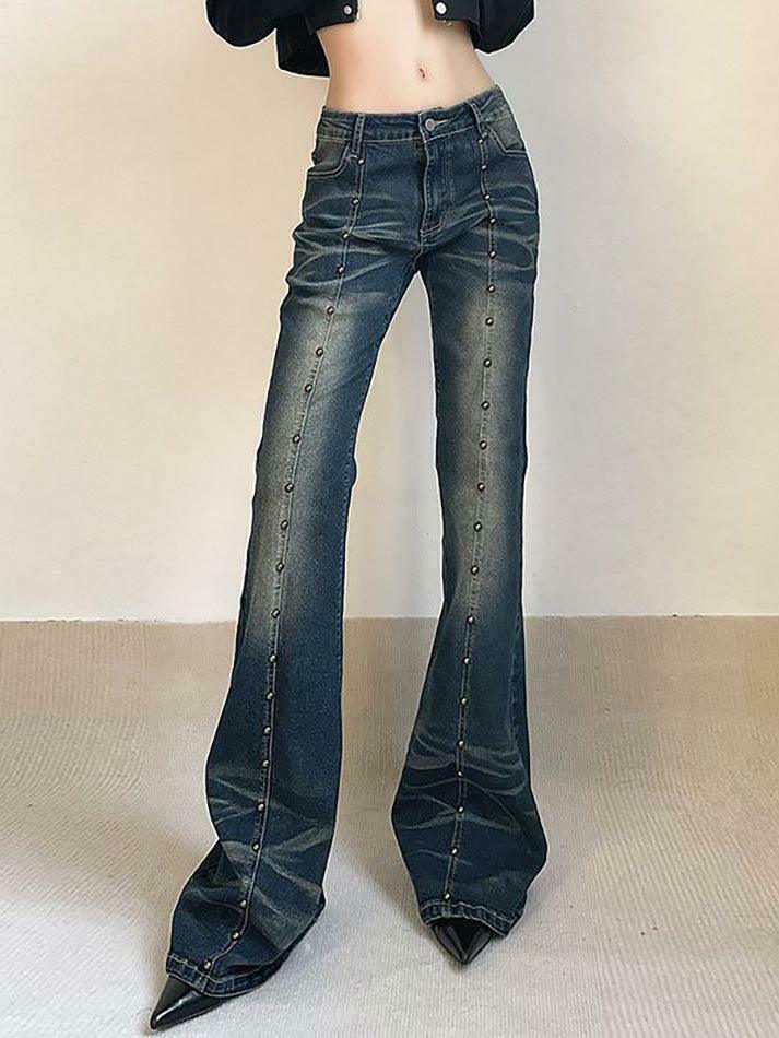 Studded Low Rise Boot-Cut Jeans: Y2K Fashion with a Grunge Twist, Coquette Aesthetic, and Edgy Vibes