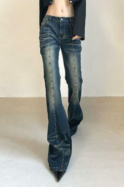 Studded Low Rise Boot-Cut Jeans: Y2K Fashion with a Grunge Twist, Coquette Aesthetic, and Edgy Vibes