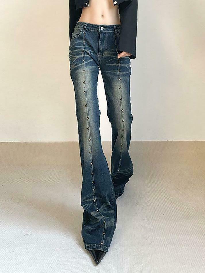 Studded Low Rise Boot-Cut Jeans: Y2K Fashion with a Grunge Twist, Coquette Aesthetic, and Edgy Vibes