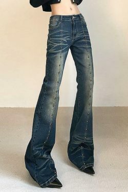 Studded Low Rise Boot-Cut Jeans: Y2K Fashion with a Grunge Twist, Coquette Aesthetic, and Edgy Vibes