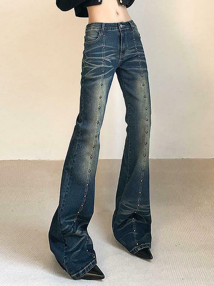 Studded Low Rise Boot-Cut Jeans: Y2K Fashion with a Grunge Twist, Coquette Aesthetic, and Edgy Vibes