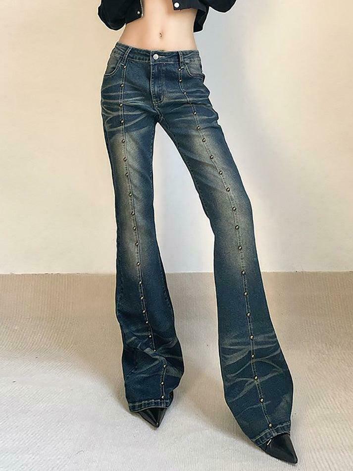 Studded Low Rise Boot-Cut Jeans: Y2K Fashion with a Grunge Twist, Coquette Aesthetic, and Edgy Vibes