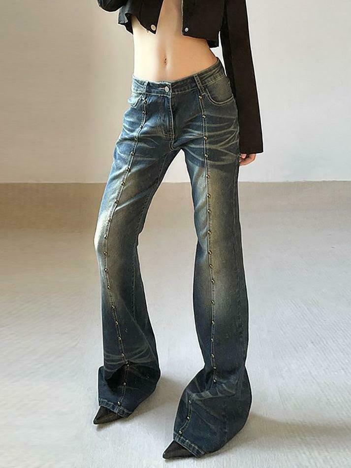 Studded Low Rise Boot-Cut Jeans: Y2K Fashion with a Grunge Twist, Coquette Aesthetic, and Edgy Vibes