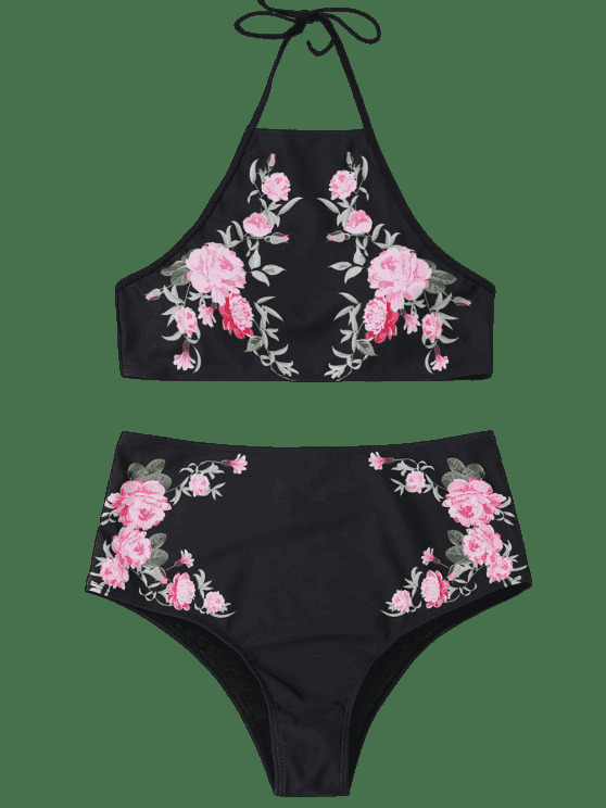 Stunning High Neck Floral Bikini Set with High Waist - Y2K Fashion Swimwear for Women
