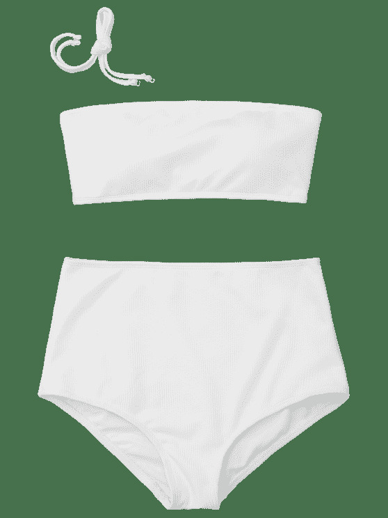 Stunning Ribbed Texture Bandeau High Waisted Bikini for Y2K Fashion Enthusiasts