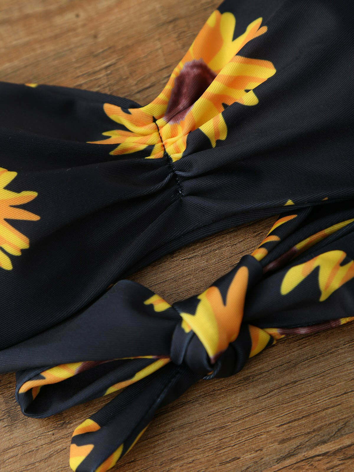 Sunflower Print Push Up Bandeau Bikini for Y2K Aesthetic Fashionistas