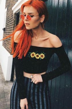 Sunflowers Long Sleeve Crop Top - Y2K Aesthetic Coquette Grunge Outfit